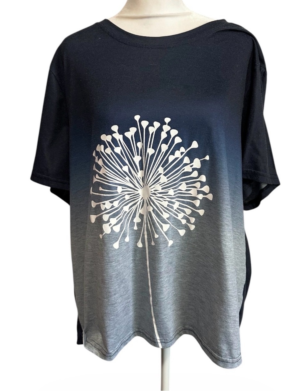 SHEIN Navy to Gray Short Sleeve Tee with White Dandelion Graphic size 3XL